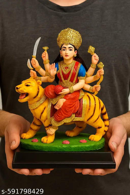 AnguVeda Resin Maa Durga Statue/Sherawali MATA (Multicolour, 9 Inch) JAI MATA DI