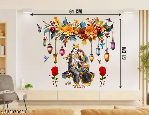 DivineDesigns Radha Krishna Flowers & Jhoomar Wall Sticker