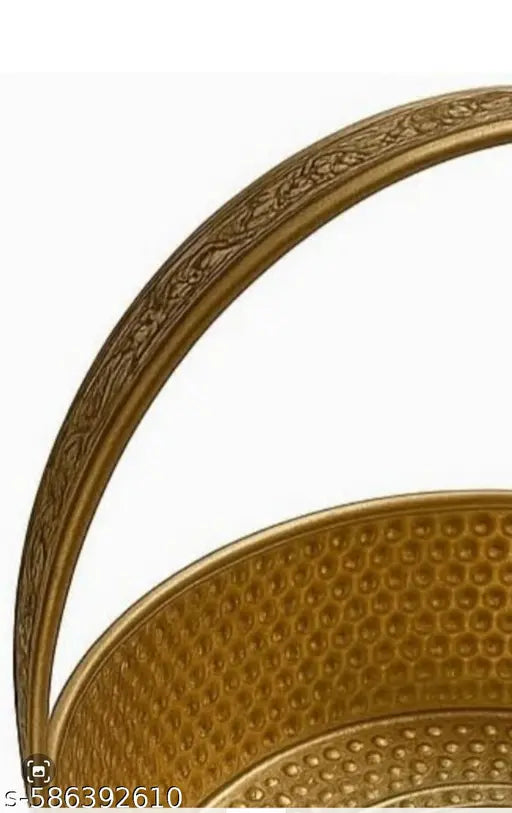Handle design. Round  metal puja basket with handle high quality metal gold finishes flower basket for puja Diwali Navratri festivals brass & metal handicrafts
