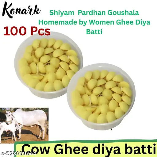 Konark Puja Ghee Wicks Pack of 100 Ghee Batti ,Homemade pure Ghee Batti for Aarti and Puja pack of 100 Pcs