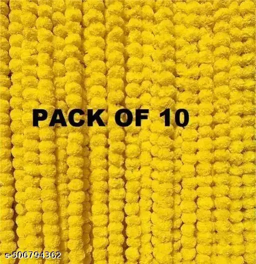 D.C.J TRADERS Genda Phool | Artificial Marigold Fluffy Flower/Genda Phool Garlands | for Diwali, Navratri, Festival Office Decoration 5 Feet app. - ( Yellow Color ,10)