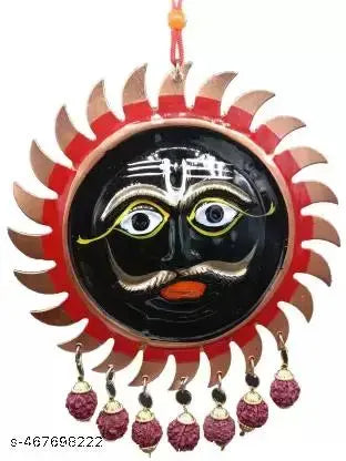 Banarasi Baba Kaal Bhairav Sun Face Gate & Wall Hanging | Hand Painted Copper Traditional Banarasi Spiritual Hindu Vastusastra Gift | Decor for Office, Home, Shop (Rudraksh, 7 * 7)