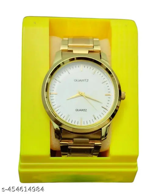 Trendy Golden Watch in White Dial