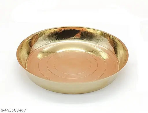 Srimaa Ventures Brass Handcrafted Pooja Thali Traditional Designed Pital Bhog Plate for Home, Office, Temple