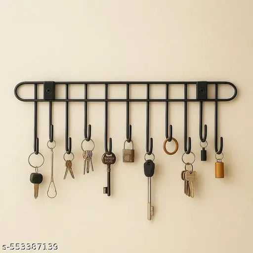 Simple look Metal premium key Holder For home / office / kitchen / key holders Key holder/stand Kitchen Utensil hanger drill free wall mounted with 11 Hooks/ Kitchen rack stand