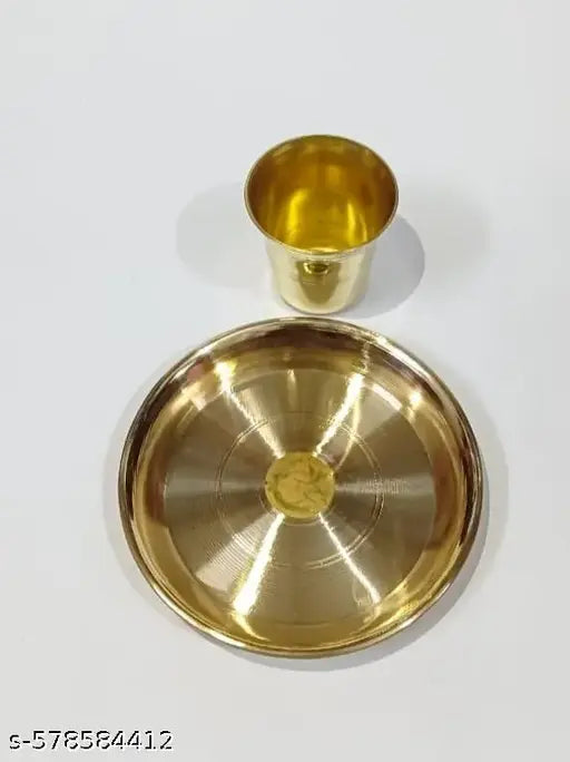 Brass thali & glass for bhog pooja samagri
