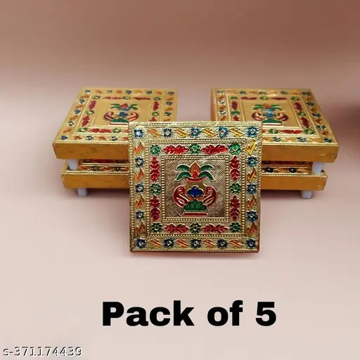 Size : 4×4 Inch Handicraft Wooden Pooja Chowki For Pooja Combo Pack of 5 | Pooja Chowki Small | Laddu Gopal Puja Chowki | Pooja Plate Stand | Laddu Gopal Aasan