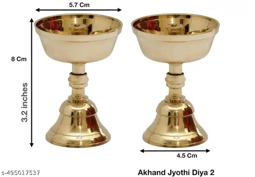 EAC Pure Brass Akhand Jyothi Pyali diya with Stand for Home Office Temple Decor(Pack of 2)Brass Table Diya