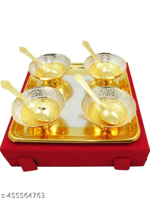 MF METALS - Gold and silver plated bowl tray set