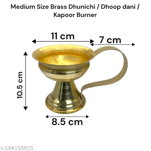 Pure Brass Puja Dhunuchi with Brass Handle | Rust-Proof Dhoop Lobhan Dani | Copper Joint Traditional Diya for Home Temple & Aarti(Pack Of 1)