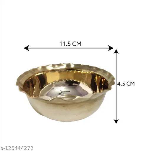 Divine Bazaar Brass Pooja Bowl, Brass Bowl, Glossy Brass Trendy Bowl And Spoon