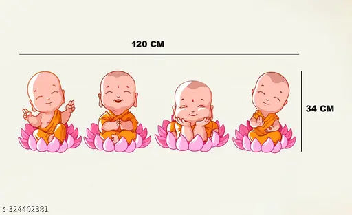 Buddha Cute Baby Monk –Meditation- Warm Welcome - Wall Sticker Self Adhesive Sticker (Pack of 1)