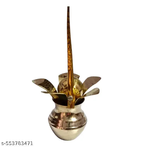 Divine Bazaar Small Mangal Kalash Set – 5 cm Brass Kalash with Mango Leaves & Coconut for Pooja