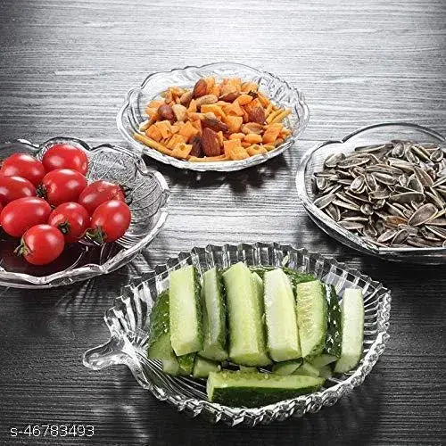 Stylish Modern Elegant Transparent Crystal Lightweight Durable Glass 20 cm Leaf Plate for Serving Dry Fruits, Snacks, Candy Ice Cream Sweets and Decoration Home Decor (Leaf Plate - 4 PC) (Leaf Plate -4 PC)