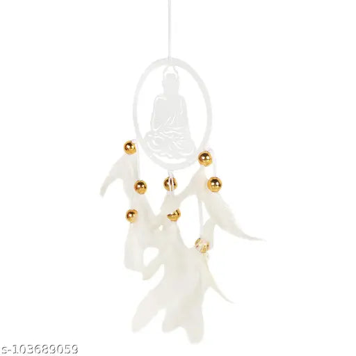 Dream Catcher Car Hanging Emblem Wall Hanging White Buddha For Positive Vibes, Wall Decor and Car Hanging (Dream Catcher White Buddha)