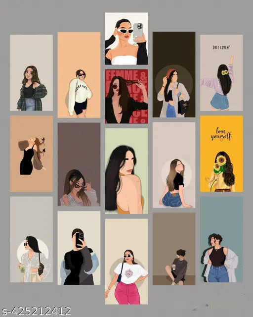 Boho poster cards for women wall decor combo of 16 size A6