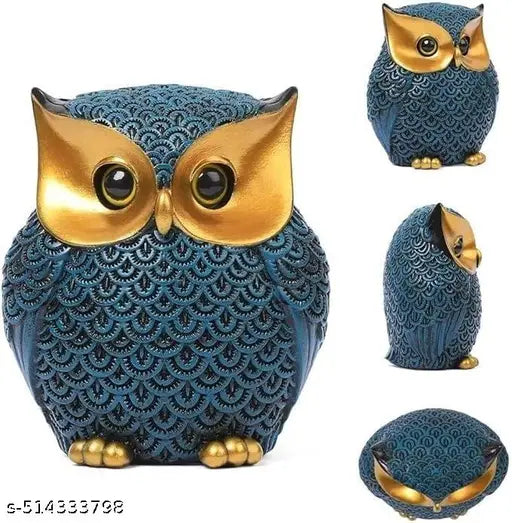 Modern Classy Lucky Owl Resin Art Figure Showpiece (Blue)