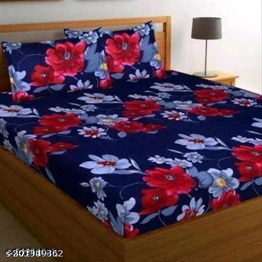 STYLISH 100% POLYCOTTON DOUBLE BED SHEET SIZE 90x90 inch WITH 2 PC PILLOW COVER SIZE 16x26 inch