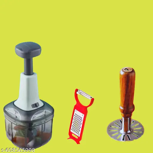 top sales Chopper, Manual Hand Press Push Chopper with 3 Blades for Effortless Chopping Vegetables & Fruits (Assorted, 650 ml, Plastic). 2 in 1 peeler and potato masher