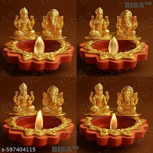 BISA™ Premium Water Sensor Diya | Pack of 12 Laxmi Ganesh LED Diya for Pooja & Festive Décor