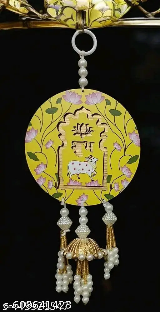 MK_HUB round Shubh Labh Cow and Lotuss Wall Hanging Toran for Pooja Room Home and Diwali Decor Toran Wall Door Hanging Gift Decorative home decor Diwali Ganesha chaturthi navratri janmashtami decoration Items (Set of 1)