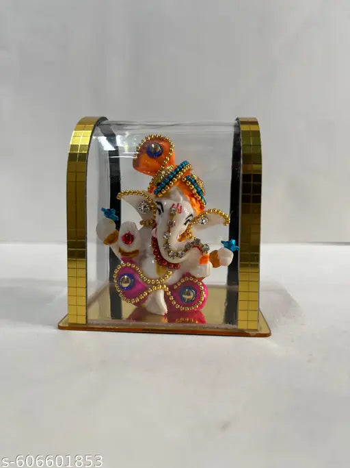 Lord Ganesha Idol in Golden Box | Ganpati Statue for Home & Car Dashboard  3 Inch