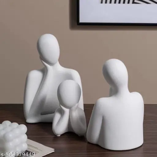 Avon Couple Family Statue | Resine Thinker Sculpture | Home Decor Items for Living Room Show Piece | Table Artifact | (White | Set of 3) Antique piece