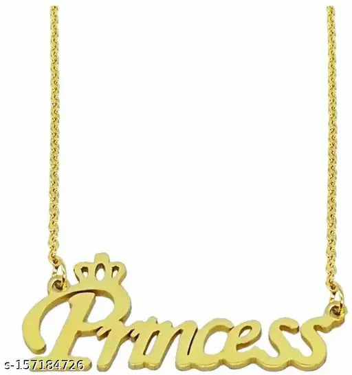 Princess Golden Color Fancy & stylish locket Gold Plated Stainless Steel Princess Name Letter Locket Pendant with chain for Girls & Women's  Pendants & Lockets