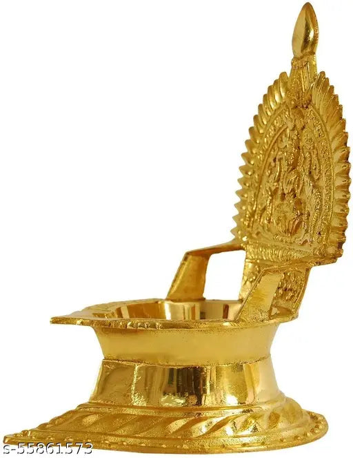 Traditional Brass Kamatchi Vilaku/Kamakshi Devi Maa Diya/Oil Lamp, Golden (11 cm)