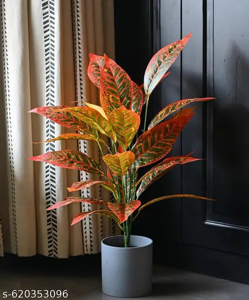 Plant 26 Leaves for Home Décor | without pot Lifelike Tropical Leaf Arrangement with out pot| Faux plant for home | Decorative plant arrangement | Realistic tropical leaves | Lifelike croton leaf | Indoor plant décor | Artificial greenery | Leafy home déc
