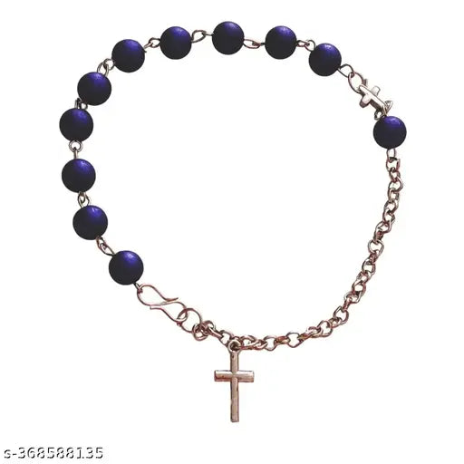 M Men Style  Religious Baptism Catholic Rosary Small Crystal Cross Bracelets for Women Men Crucifix Prayer Beads Christening Communion Party Gift Blue SBr202337
