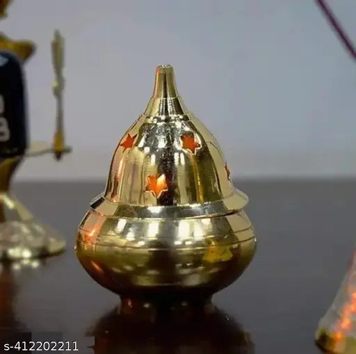Brass Akhand Diya with Star Holes Cover, Small Oil Lamp for Pooja- Home Temple and Diwali ( Height : 7 cm )