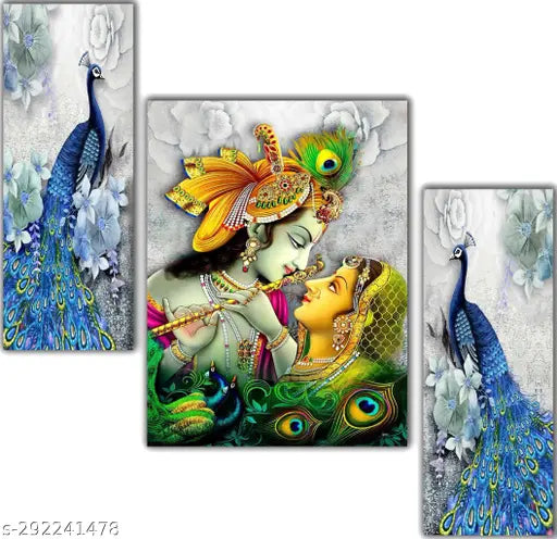 WALLMAX Set of 3 radha krishna uv textured Multi Effect 12 Inch x 18 Inch Painting