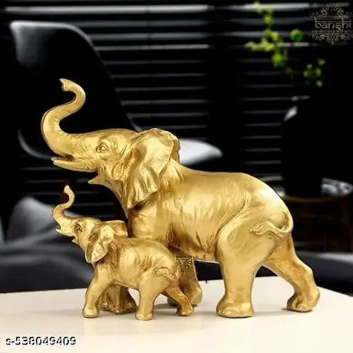 ADDY ART'S WORLD Golden Elephant Showpiece with Baby Elephant Home Decoration for Home & Living Room