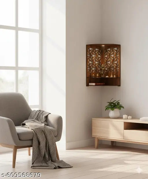 Gojeeva Kraft Engineered Wooden LED Temple Handcrafted Design Pooja Mandir for Home & Office