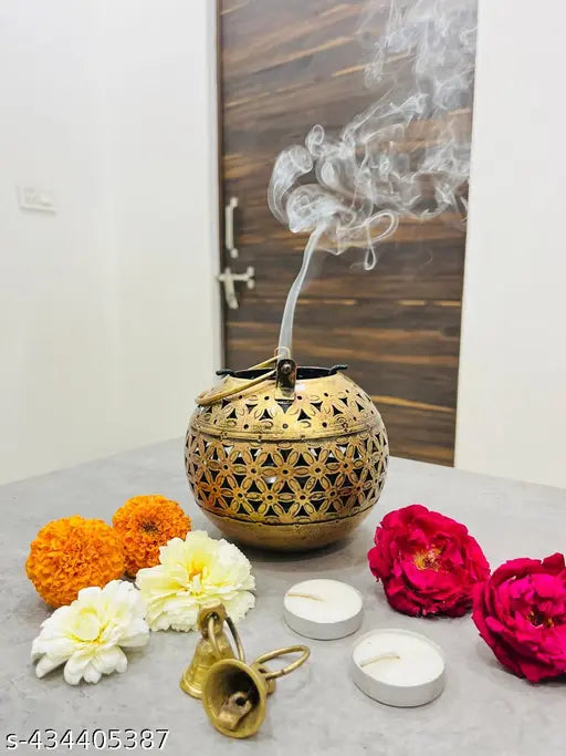 Suraj handicrafts lota flower small tealight holder hanger bell chain and scrow 13*13*13 cm