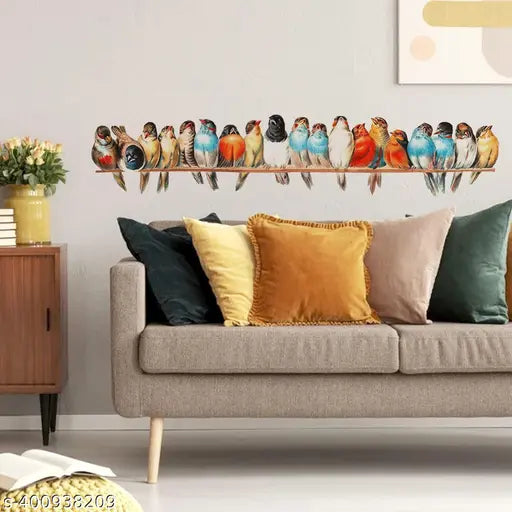 Shree Decor decorative multicolor birds setting on wire wall sticker