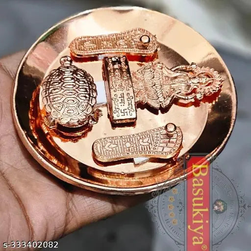 Laxmi Charan Paduka, Wish Fulfilling Tortoise, Jay Mata Laxmi Frame on Copper Plate, Fengshui, Diwali Auspicious Items Pooja Kit Brass Yantra (Pack of 1)