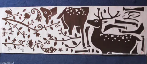 Wall Decal Sticker black deer leaf design with Moon Night Stars Self Adhesive Sticker  (Pack of 1)