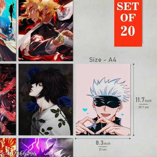 KARTMEN set of 20 mix anime wall poster for room| size_11.9x8.3 inch A4 Size | 300 GSM (Glue Dots Included)