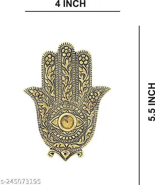 Incense Stick Holder Agarbatti Stand with Ash Catcher | Gold Polish Palm Shape | Made in India