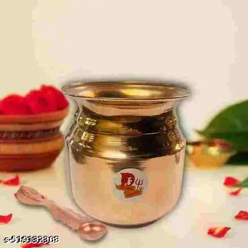 HARIDWAR TRENDS  pure Copper Aachani /Copper lota and Spoon, Copper loti For Durga Pooja, Festival, Home Decoration.(golden)