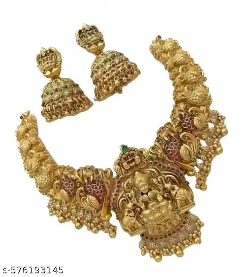 Traditional Gold Temple Jewelry Necklace and Earrings Set jewellery set for women