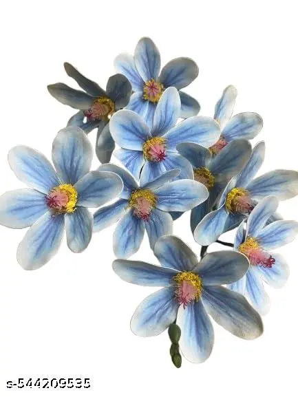 Indus Decor Artificial Magnolia Flower Stick, 45 cm Long, Real-Touch Blooms, Premium Faux Flowers for Home Decor, (Set of 2) (Blue)