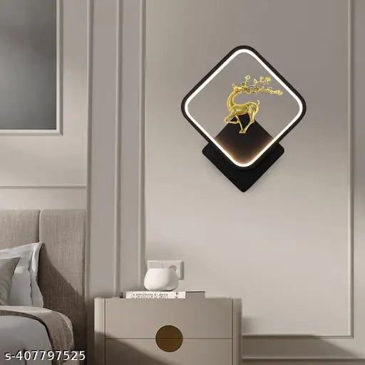 Glintac Black Body Home Decore Led Fancy Wall Light,Night Lamp,Decorative Lamp,Wall Hanging Lights for Bedroom,Living Room, Warm White(Square full Deer Bk)