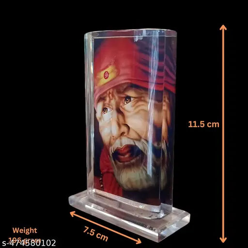 Saibaba face Big Glass Acrylic Photo for home decor, car dashboard stand art gallary, show piece, godHindu Deity Figurine for Decor & Puja. photo for Good Luck photo for decor and worship - Spiritual/Religious photo