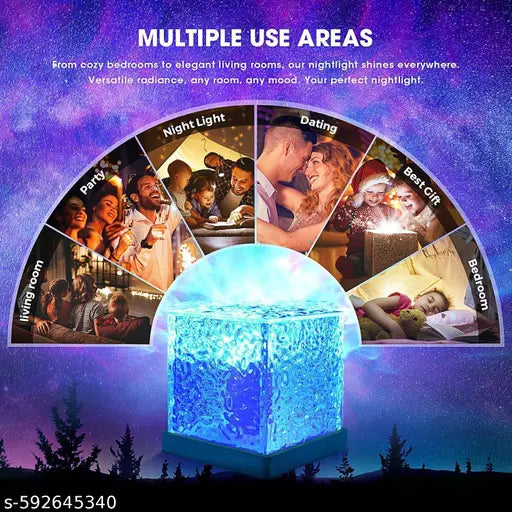 Icon E-Zone 3D Ocean Wave Effect Night Light for Bedroom – 16 Colors Rotating LED Projection Lamp, Crystal Table Lamp for Bedroom & Home Decor, Romantic Water Wave Effect, Remote Control