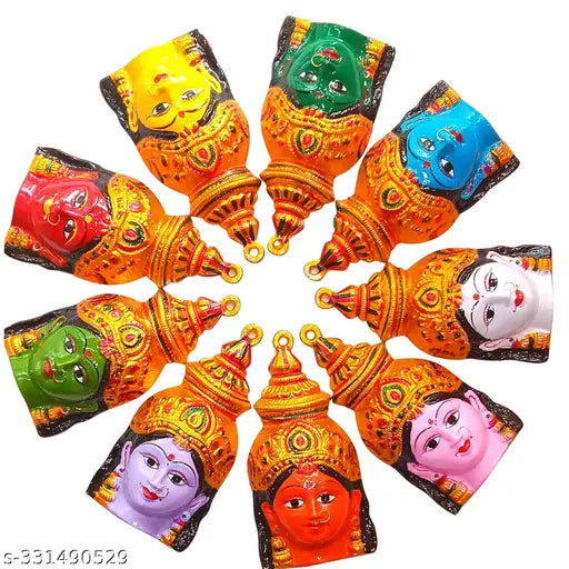 Navadurga Devi Face Set of 9 – Metal Goddess Faces, 8 × 4 Inches
