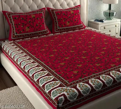 Rajasthani 100% Jaipuri Cotton King Size Double Bedsheet With 2 Pillow Covers