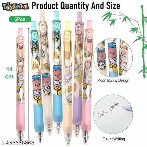 Toyshine Pack of 6 Space Teddy Gel Pens | Cute Fancy Fine Point Pen for Office Stationary School Supplies Birthday Party Favor Return Gift - Gift Packing